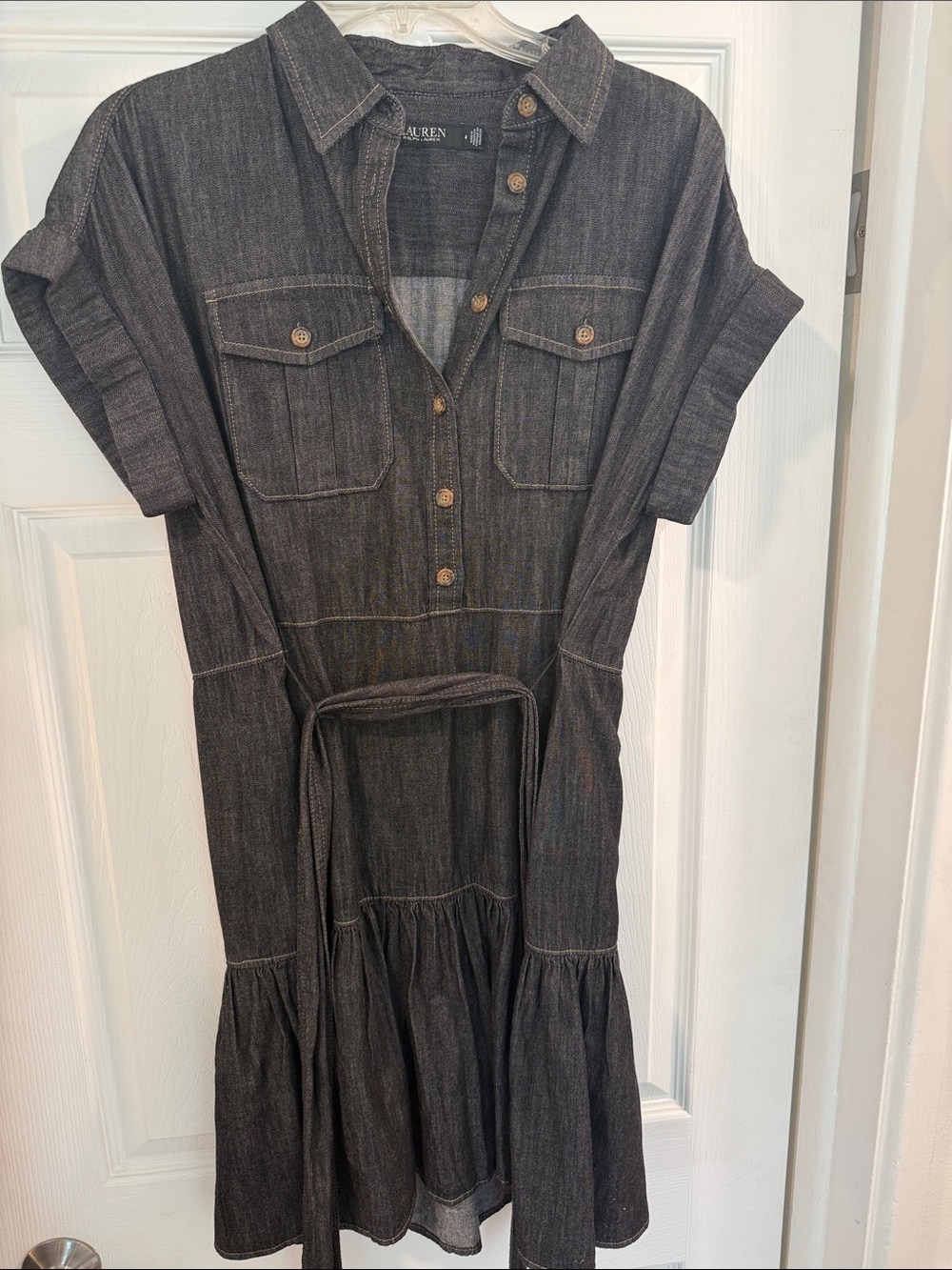 Ralph Lauren Dark Gray Chambray Shirt Dress with Waist Tie